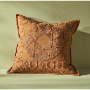 Katie Hodges For Anthropologie Brown Embroidered Pillow NEW